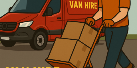 Van hire to move furniture in Portsmouth – Man and Van Portsmouth with red van and contact number displayed.